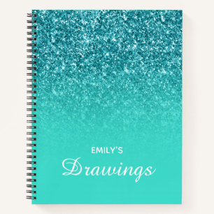 Carnet Dessin personnalisé ombré turquoise avec paillette