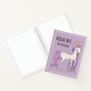 Carnet Dessin Tiara mignon violet blanc Unicorne
