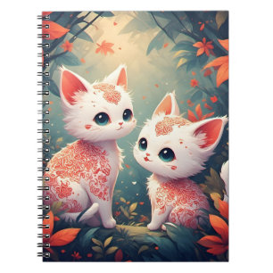 Carnet Deux chatons blancs dans une forêt magique