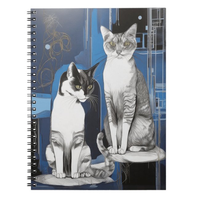 Carnet Deux chats gris sur un Arrière - plan Abstrait (Devant)