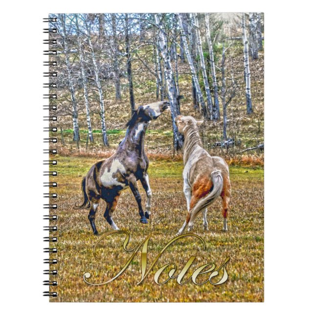 Carnet Deux Chevaux de Peinture Pinto Jouant Équine Art D (Devant)