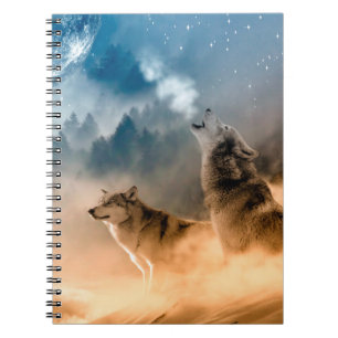 Carnet Deux loups hurlent à la pleine lune en forêt