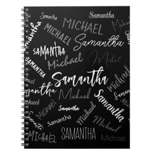 Carnet Deux noms couple motif monogramme noir gris blanc