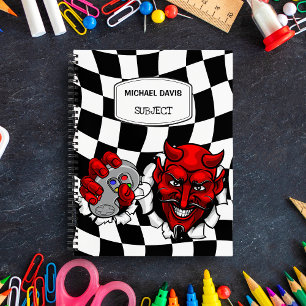 Carnet Diable Rouge Joueur Tenant Une Manette De Jeux Vid