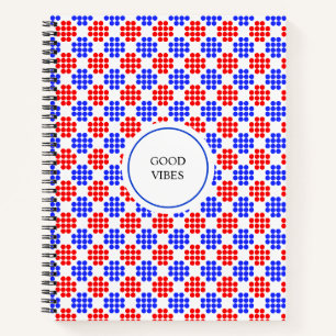 Carnet Diamants modernes bleus et rouges à pois sur cahie