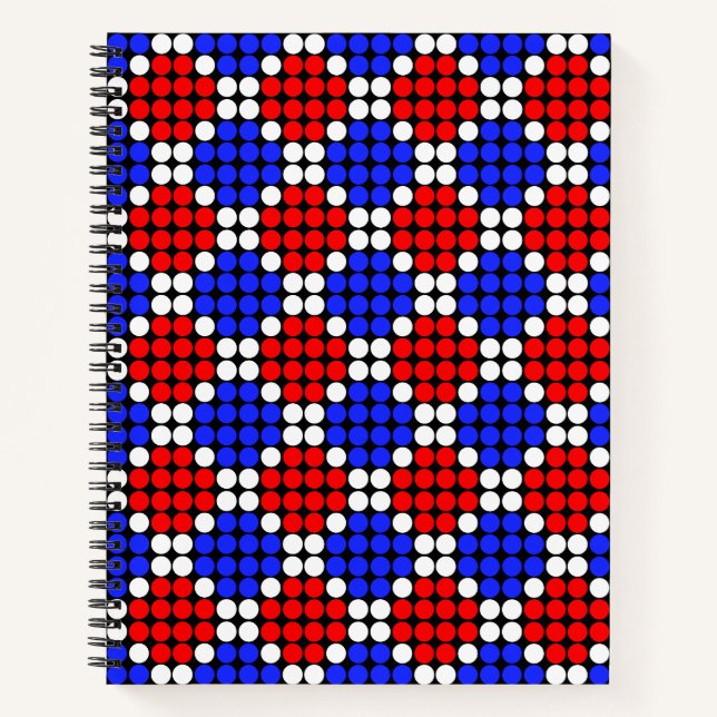 Carnet Diamants pointillés blancs bleus modernes sur noir (Devant)
