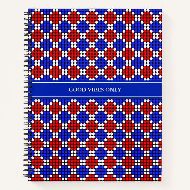 Carnet Diamants pointillés bleu rouge moderne sur noir no (Devant)