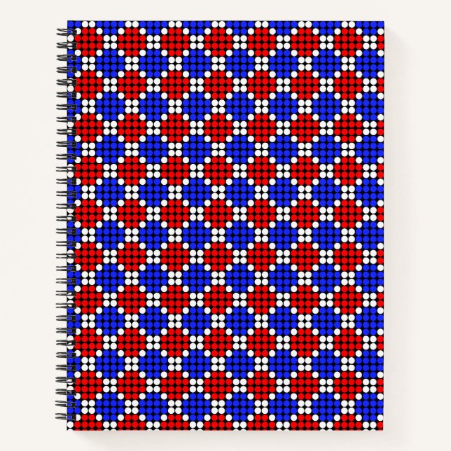 Carnet Diamants pointillés bleu rouge moderne sur noir no (Devant)