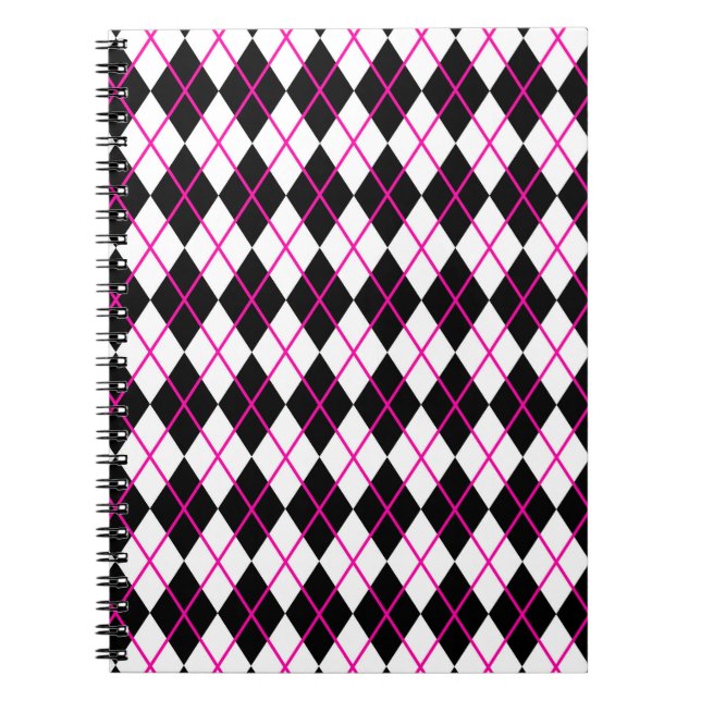 Carnet Diamond Shape Argyle Print Black and Pink (Devant)