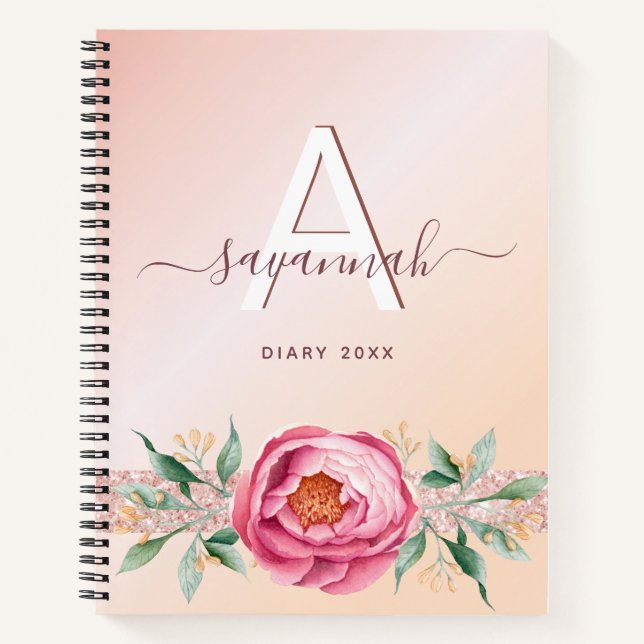 Carnet Diary monogramme rose or rose parties scintillant  (Devant)