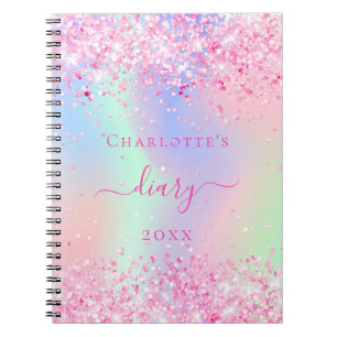 Carnet Diary parties scintillant rose holographique nom d