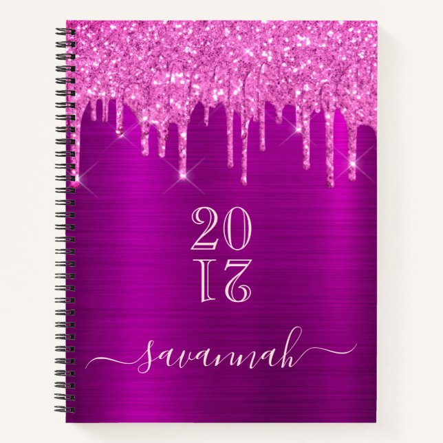 Carnet Diary violet parties scintillant rose girly modern (Devant)