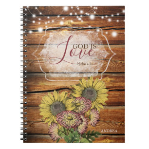 Carnet Dieu est Amour Tournesol Rustique Personnalisé