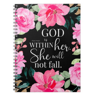 Carnet Dieu est en elle - Psaume 46:5 Floral rose