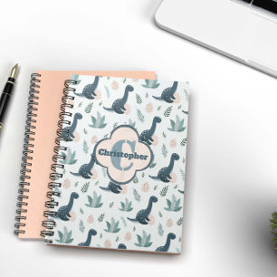 Carnet Dinosaure Vert Bleu mignon avec Monogramme et Nom