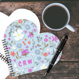 Carnet Ditsy Pop Floral Art Monogramme en forme de cœur