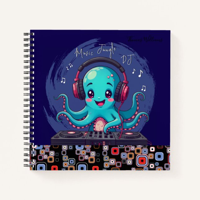 Carnet DJ Octopus souriant, Happy Music Jungle (Devant)