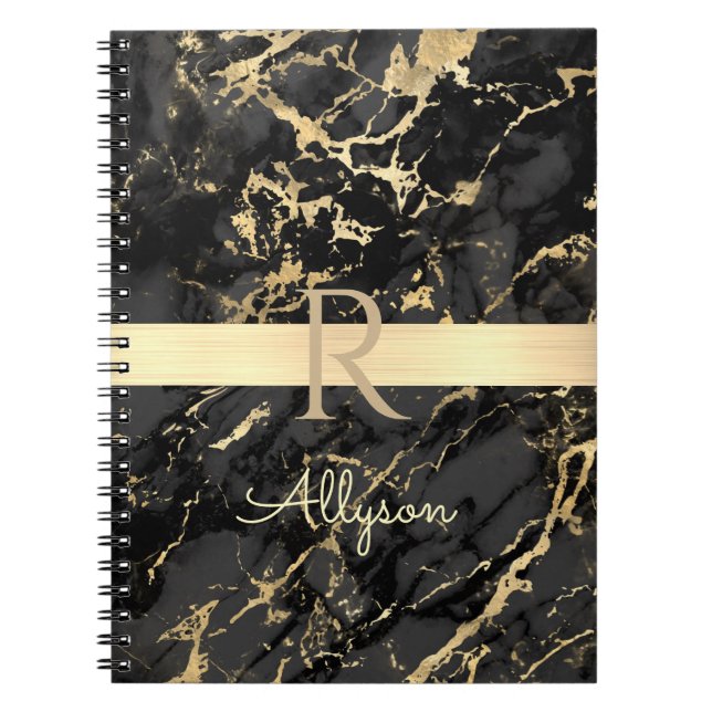 Carnet do-it-yourself Nom & Monogramme, Barre Or, Marbre  (Devant)