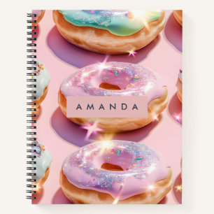 Carnet Donut rose pastel personnalisé avec paillettes