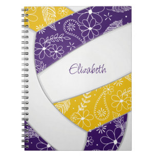 Carnet doodé floral violet or boho volleyball