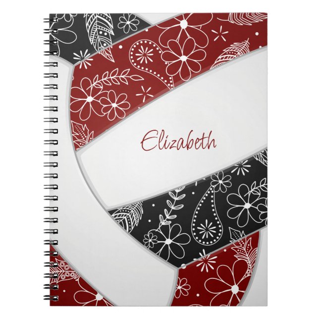 Carnet doodle motif floral marron noir boho volleyball (Devant)