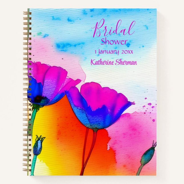 Carnet Douche de Mariée Aquarelle Florale Pavots de Calif (Devant)