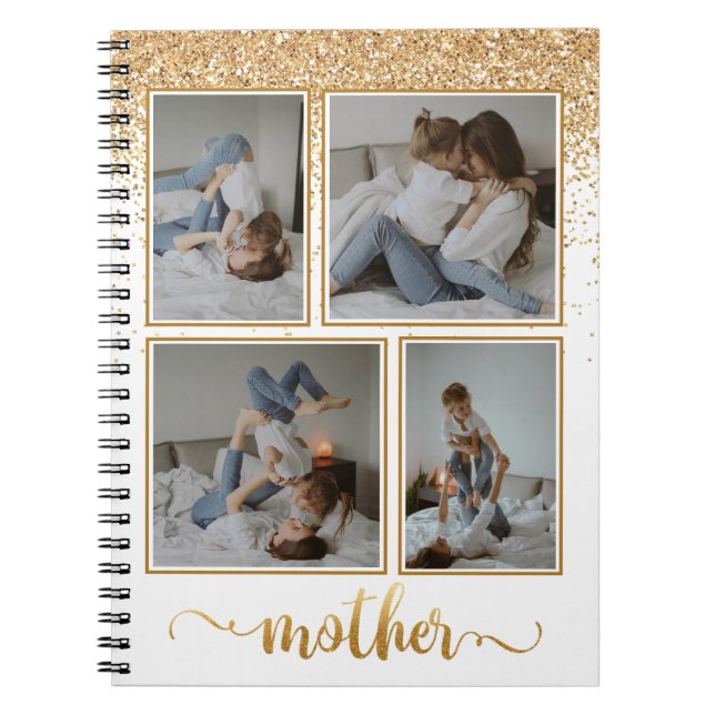 Carnet Douche de Parties scintillant or 4 Photo Collage N (Devant)
