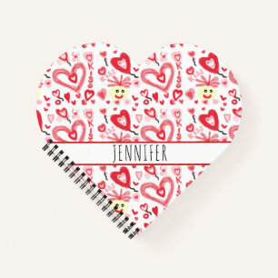 Carnet Doux Coeur Fille Doodle Rouge Rose Personnalisé