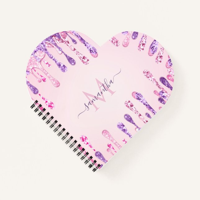 Carnet Doux rose violet Parties scintillant goutte Monogr (Devant)