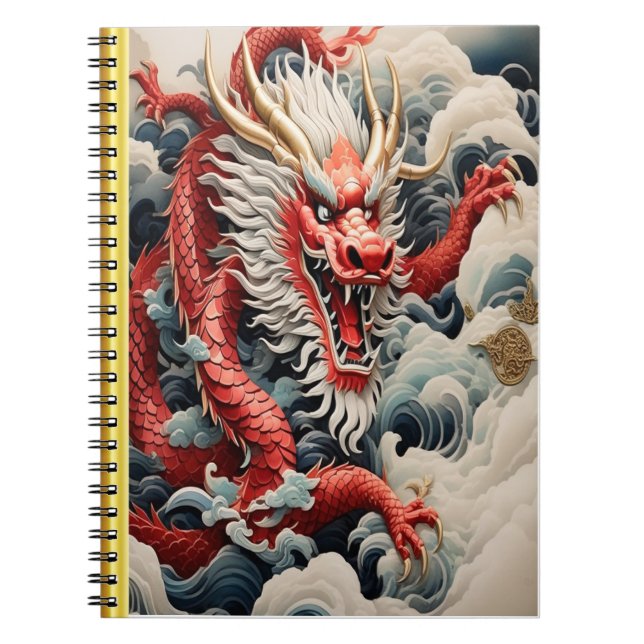 Carnet Dragon à souffle de feu rouge et blanc (Devant)