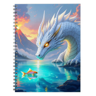 Carnet Dragon blanc surréaliste et poisson d'or