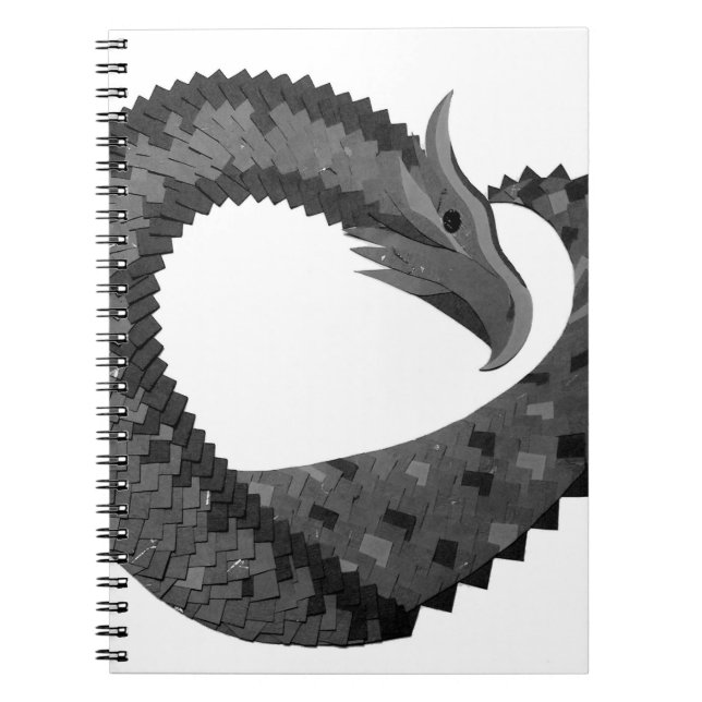 Carnet Dragon de coeur noir sur blanc (Devant)
