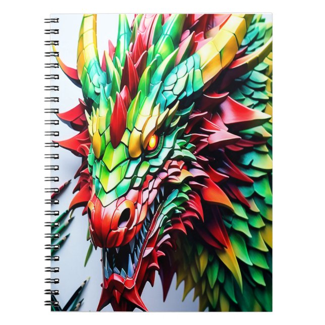 Carnet Dragon de respiration par feu vert et rouge (Devant)