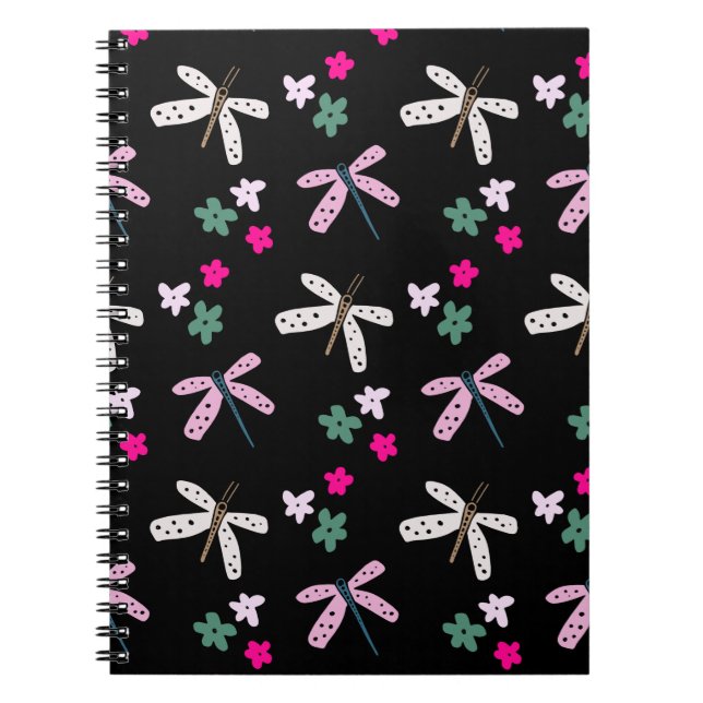 Carnet Dragonflies et Fleurs sur le noir (Devant)