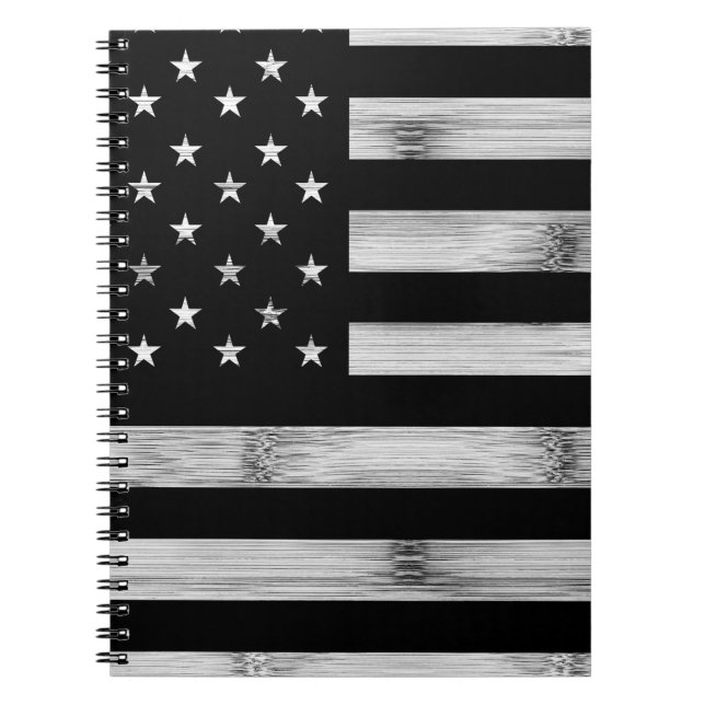 Carnet Drapeau américain Bois rustique Noir Blanc Patriot (Devant)