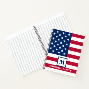 Carnet Drapeau américain personnalisé avec monogramme USA