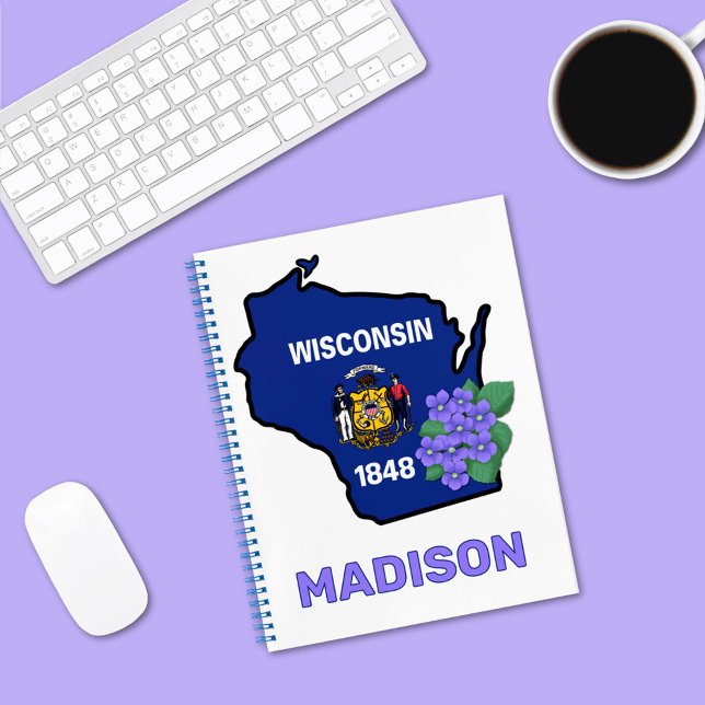 Carnet Drapeau d'état du Wisconsin et fleur bleu commun V (Créateur téléchargé)