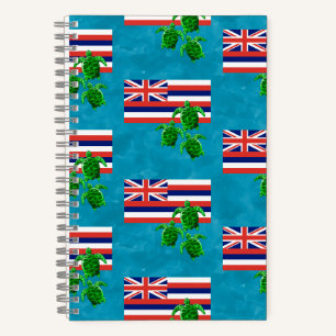 Carnet Drapeau d'Hawaii et tortues de mer vertes