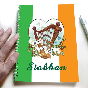 Carnet Drapeau irlandais avec harpe Vintage et Shamrock P