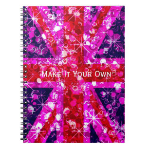 Carnet Drapeau scintillant du R-U de rose