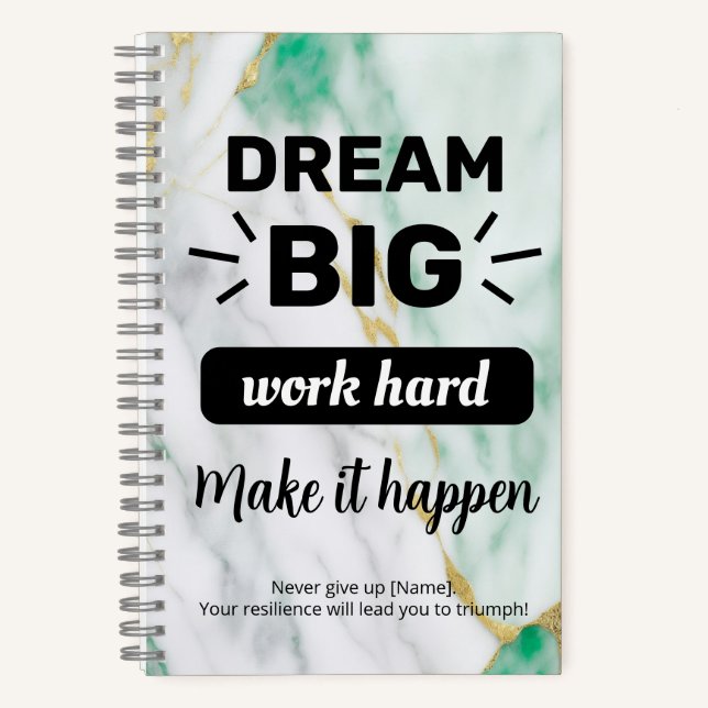Carnet Dream Big Work Hard Emerald Gold Personnalisable (Recto)