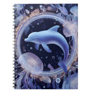 Carnet Dreamy Blue Dolphin and Jellyfish Ring Art