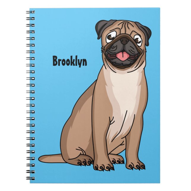 Carnet Drôle joyeux dessin animé de chien de carlin (Devant)
