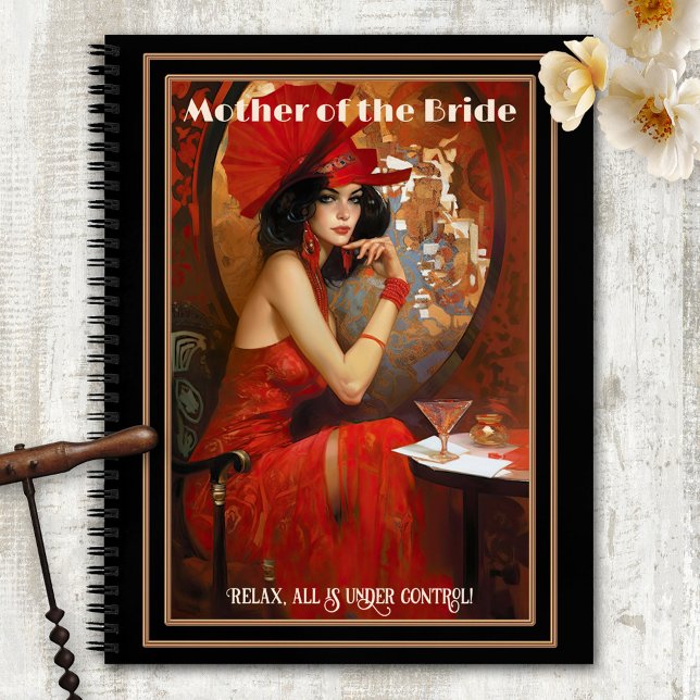Carnet Drôle Mère de la mariée Retro (Funny art deco notebook featuring a retro romantic woman having a drink - mother of the bride)