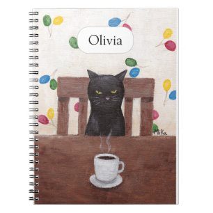 Carnet Drôle mignon Grumpy Black Cat Café Nom personnalis
