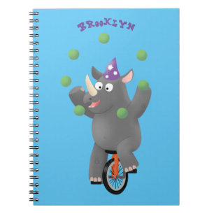 Carnet Drôle rhinocéros mignon jonglant sur monocycle