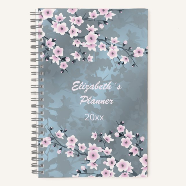 Carnet Dusky Rose Dusty Blue Cherry Blossom Année (Recto)