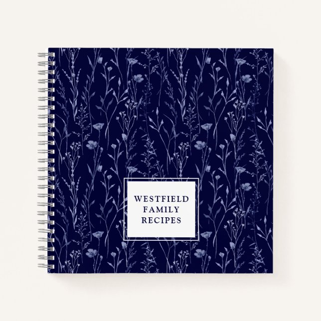 Carnet Dusty Blue Fleur sauvage Nom de famille Recette (Devant)