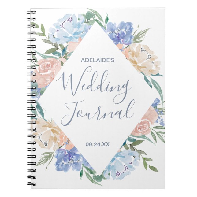 Carnet Dusty Blue Floral Diamond Wedding planner (Devant)