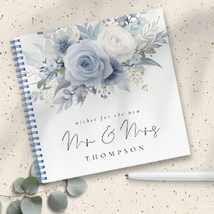 Carnet Dusty Blue Florals Souhaite Nouveau Mr. Mrs Guest 
